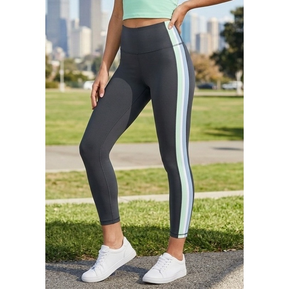 Athleta Interval Side Stripe Tight Leggings Black Multi Stripe Womens XL Running